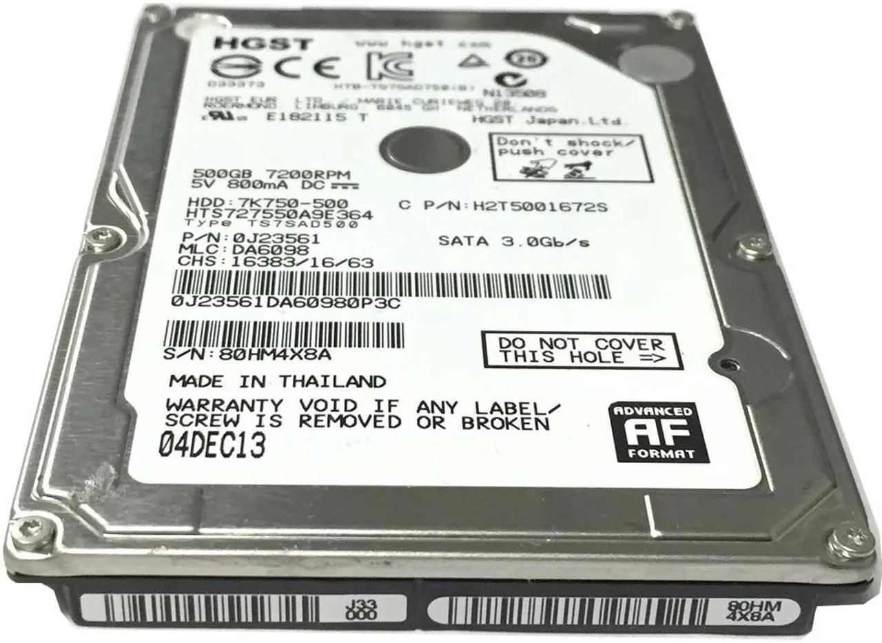 Alt view image 2 of 5 - HGST 7K750-500 HTS727550A9E364 (0J23561) 500GB 7200RPM 16MB Cache SATA 3.0Gb/s 2.5" Internal Notebook Hard Drive