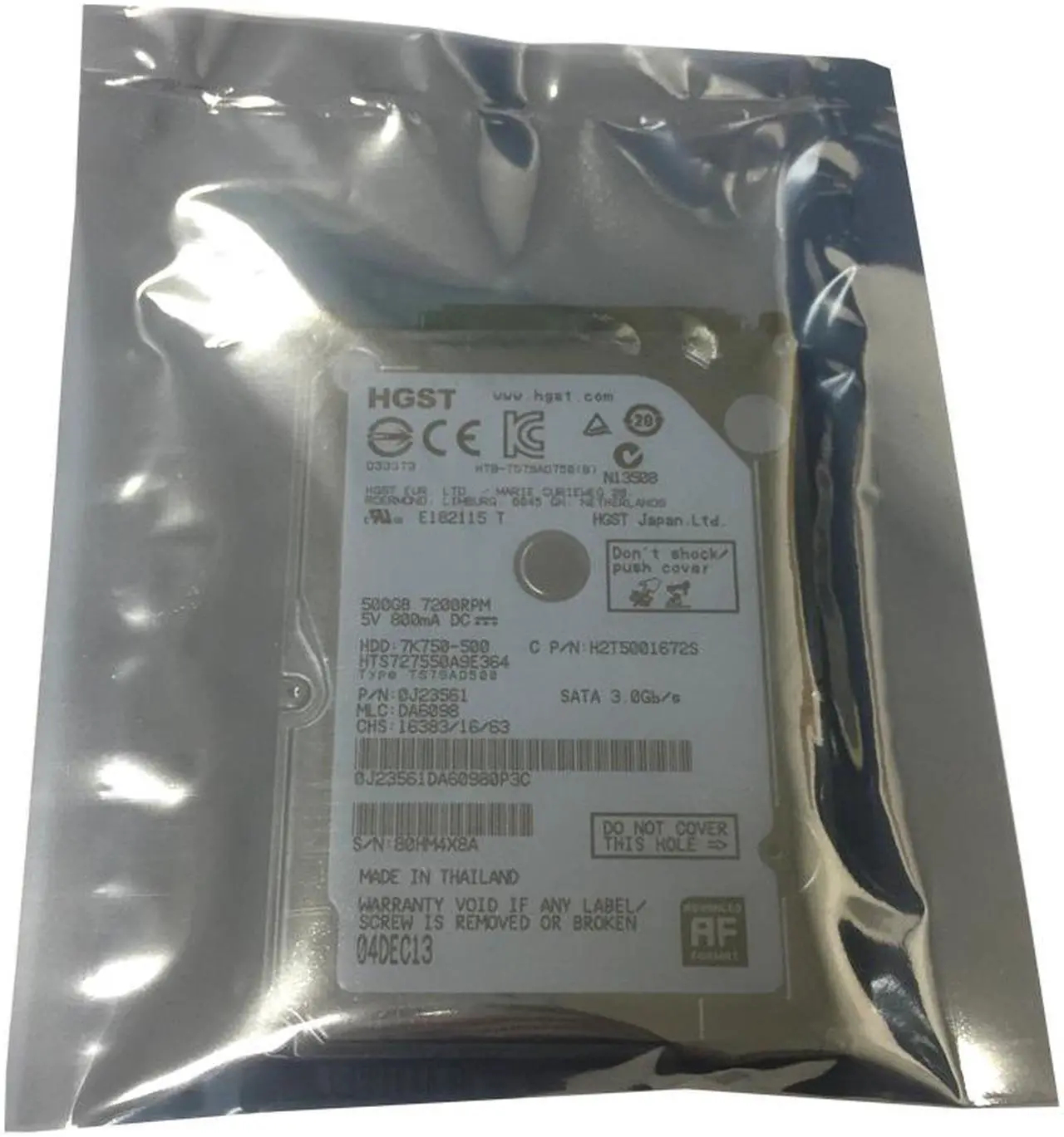 Alt view image 4 of 5 - HGST 7K750-500 HTS727550A9E364 (0J23561) 500GB 7200RPM 16MB Cache SATA 3.0Gb/s 2.5" Internal Notebook Hard Drive