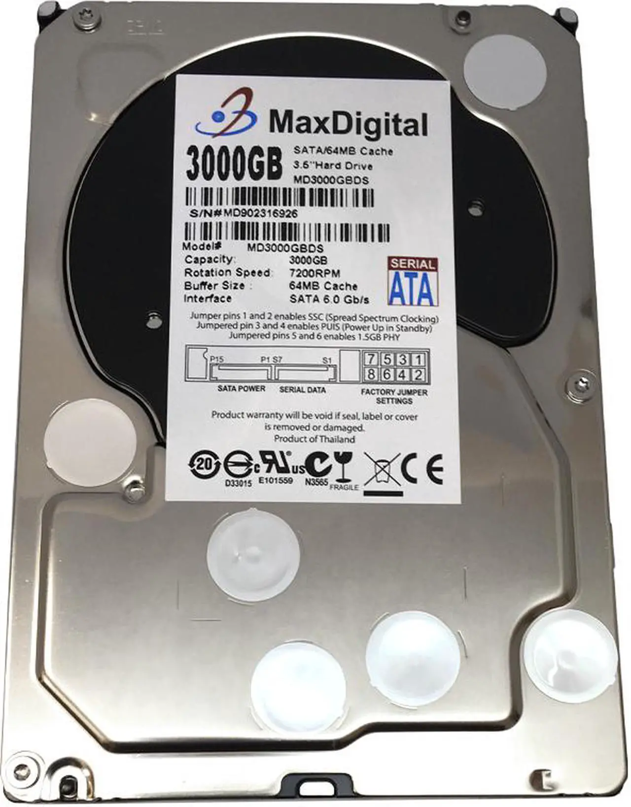 Alt view image 4 of 5 - MaxDigital 3TB 7200RPM 64MB Cache SATA III 6.0Gb/s (Surveillance CCTV DVR Storage) 3.5" Internal Hard Drive w/2 Year Warranty