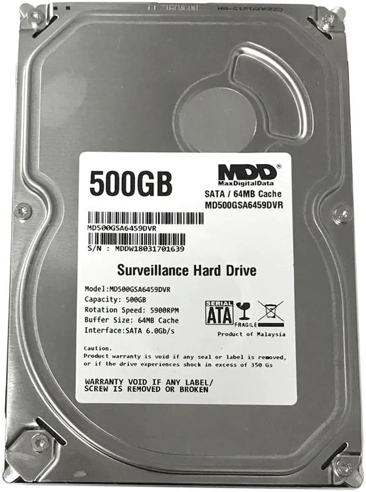 Alt view image 2 of 4 - MaxDigitalData 500GB 8MB Cache 5900PM SATA 6.0Gb/s 3.5" Surveillance CCTV DVR Hard Drive (MD500GSA859DVR) - w/ 2 Year Warranty