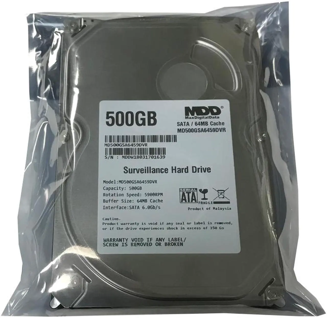 Alt view image 3 of 4 - MaxDigitalData 500GB 8MB Cache 5900PM SATA 6.0Gb/s 3.5" Surveillance CCTV DVR Hard Drive (MD500GSA859DVR) - w/ 2 Year Warranty