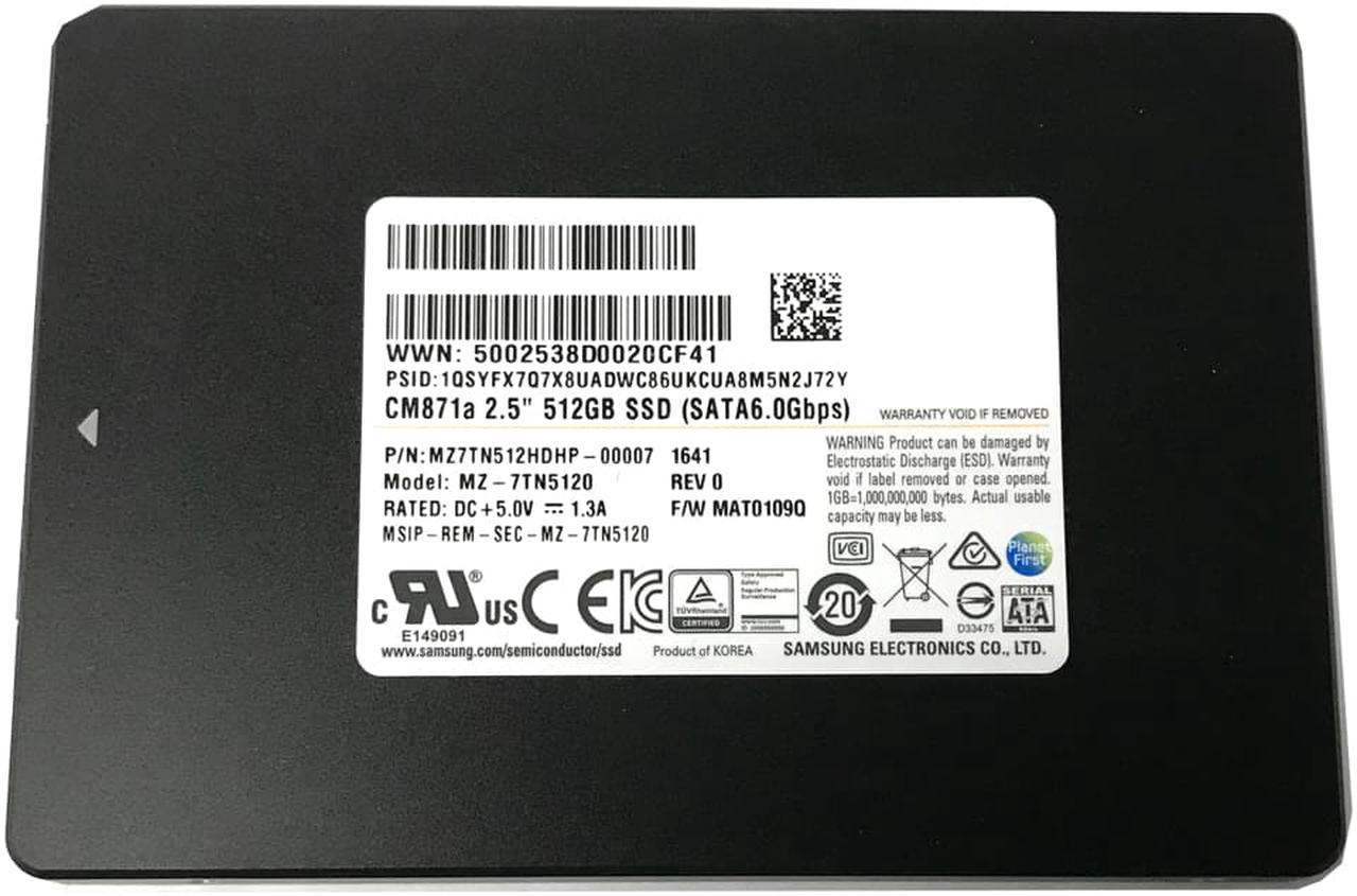 Alt view image 2 of 4 - Samsung 512GB CM871a SATA 6Gb/s TLC 2.5" 7mm Internal Solid State Drive MZ-7TN5120 - OEM