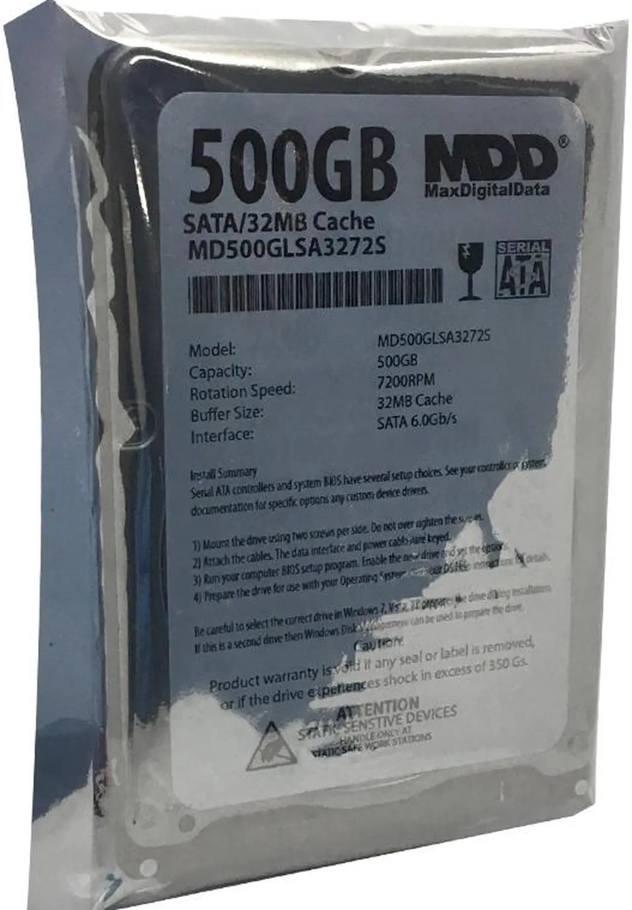 Alt view image 2 of 4 - MaxDigitalData 500GB 32MB Cache 7200RPM SATA 6.0Gb/s (7mm) 2.5" Mobile Performance Hard Drive MD500GLSA3272S - 2 Year Warranty
