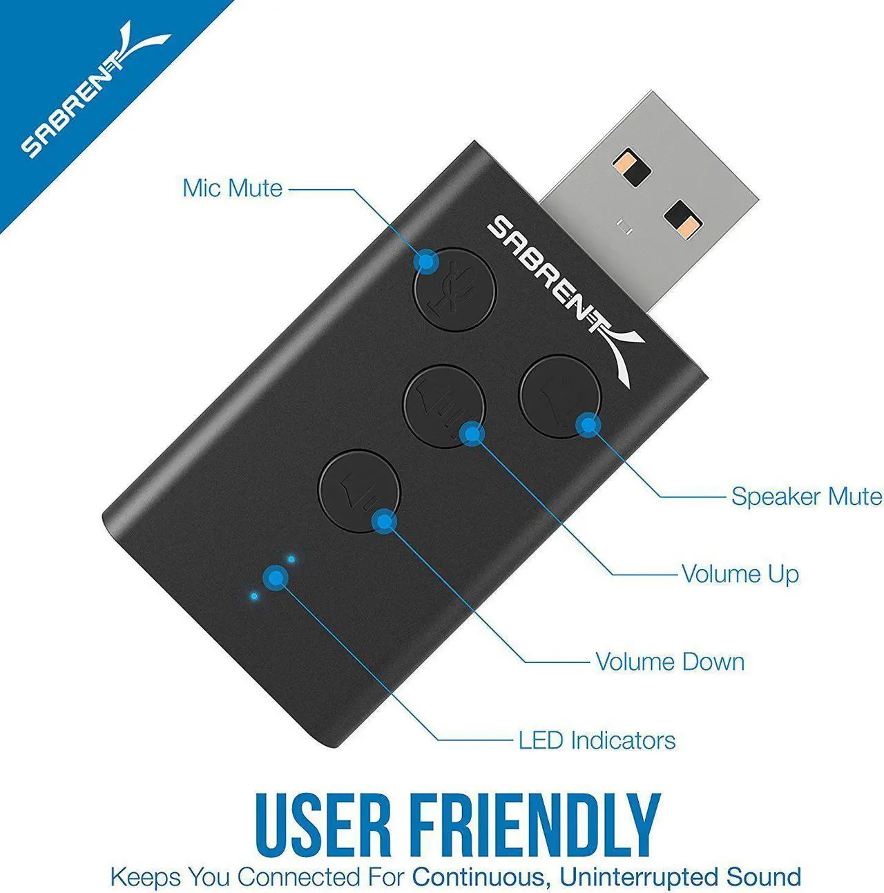 Alt view image 5 of 20 - SABRENT Aluminum USB External 3D Stereo Sound Adapter for Windows and Mac. Plug and Play No Drivers Needed. [Black] (AU-DDAB)