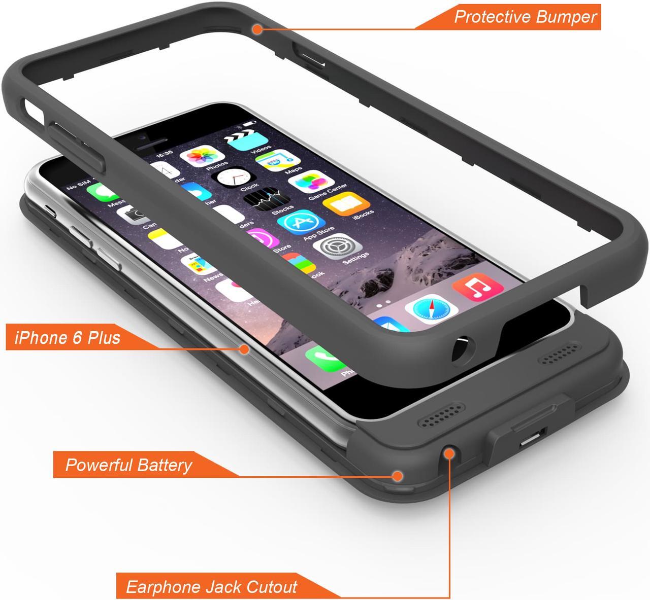 Alt view image 4 of 4 - iPhone 6/6s Plus Battery Case, ZeroLemon 4000mAh Slim Juicer Double Layer Extended Battery Charging Case for iPhone 6/6s Plus 5.5 inch -Black