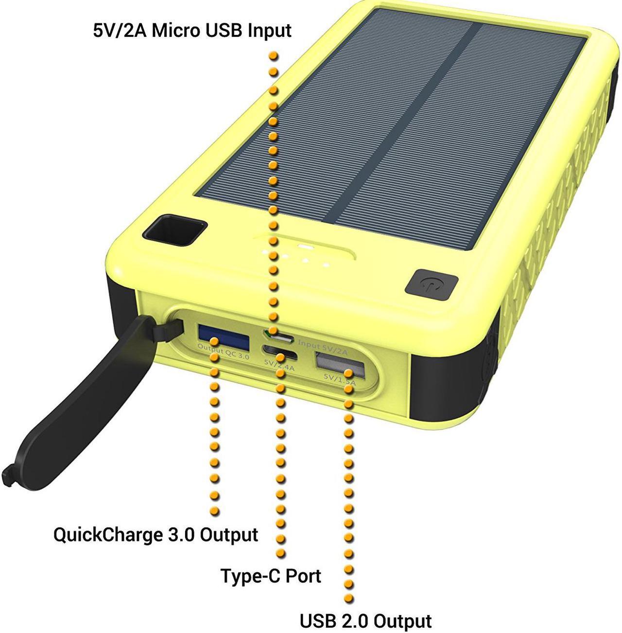 Alt view image 2 of 6 - ZeroLemon SolarJuice 20000mAh Solar Charge External Battery Power Bank with Total 3A Output, Dual USB Output