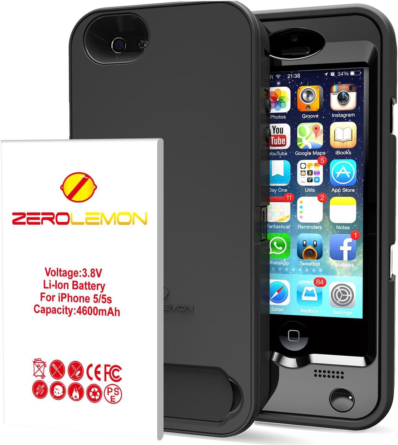 Main image of iPhone 5/5s Battery Case,ZeroLemon 4600mAh Removable Rugged Juicer Triple Layer Extended Battery Case for iPhone 5/5s +Belt Clip + Dual Kickstand + PET Screen Protector-[180 days Warranty Guarantee]