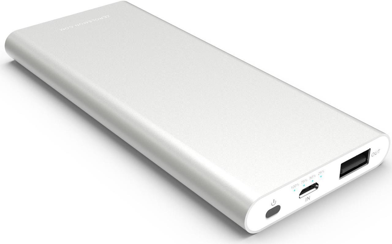 Main image of ZeroLemon 9000mAh JuiceStick External Battery Power Bank for iPhone 7/ 7Plus, Galaxy Note 7, Samsung and More - Silver