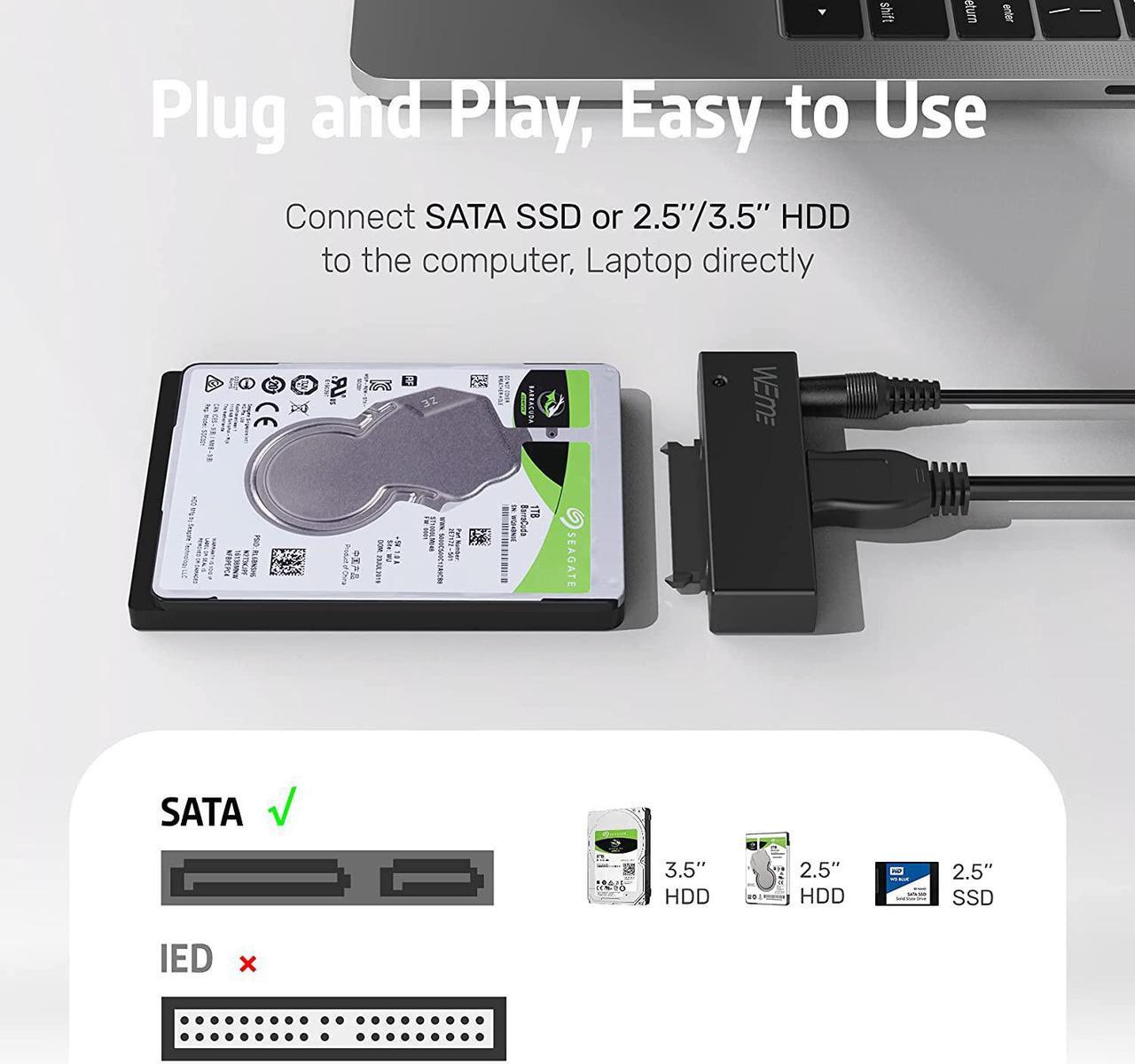 Alt view image 3 of 7 - USB 3.0 to SATA Converter Adapter for 2.5 3.5 Inch Hard Drive Disk SSD HDD Power Adapter and USB 3.0 Cable Included