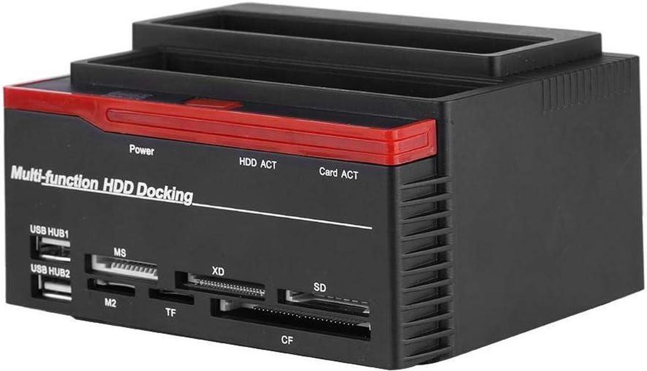 Richer-R Dual-Bay 2.5"/3.5" SATA & IDE HDD Enclosure Docking Dock Station with Two USB2.0 Hub Card Reader US Plug