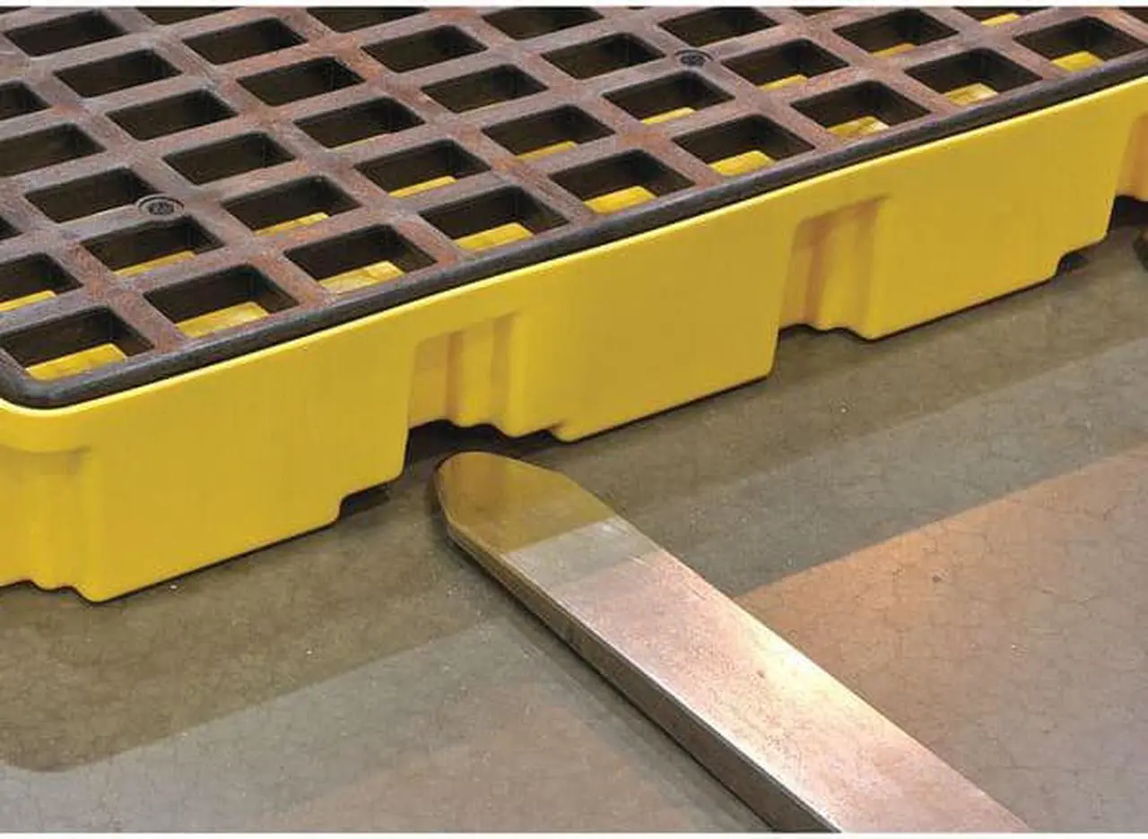 Alt view image 7 of 9 - Eagle Mfg / Justrite - 1632 - Eagle Yellow High Density Polyethylene 5000 lb 30 gal Spill Deck - Supports 2 Drums - 26