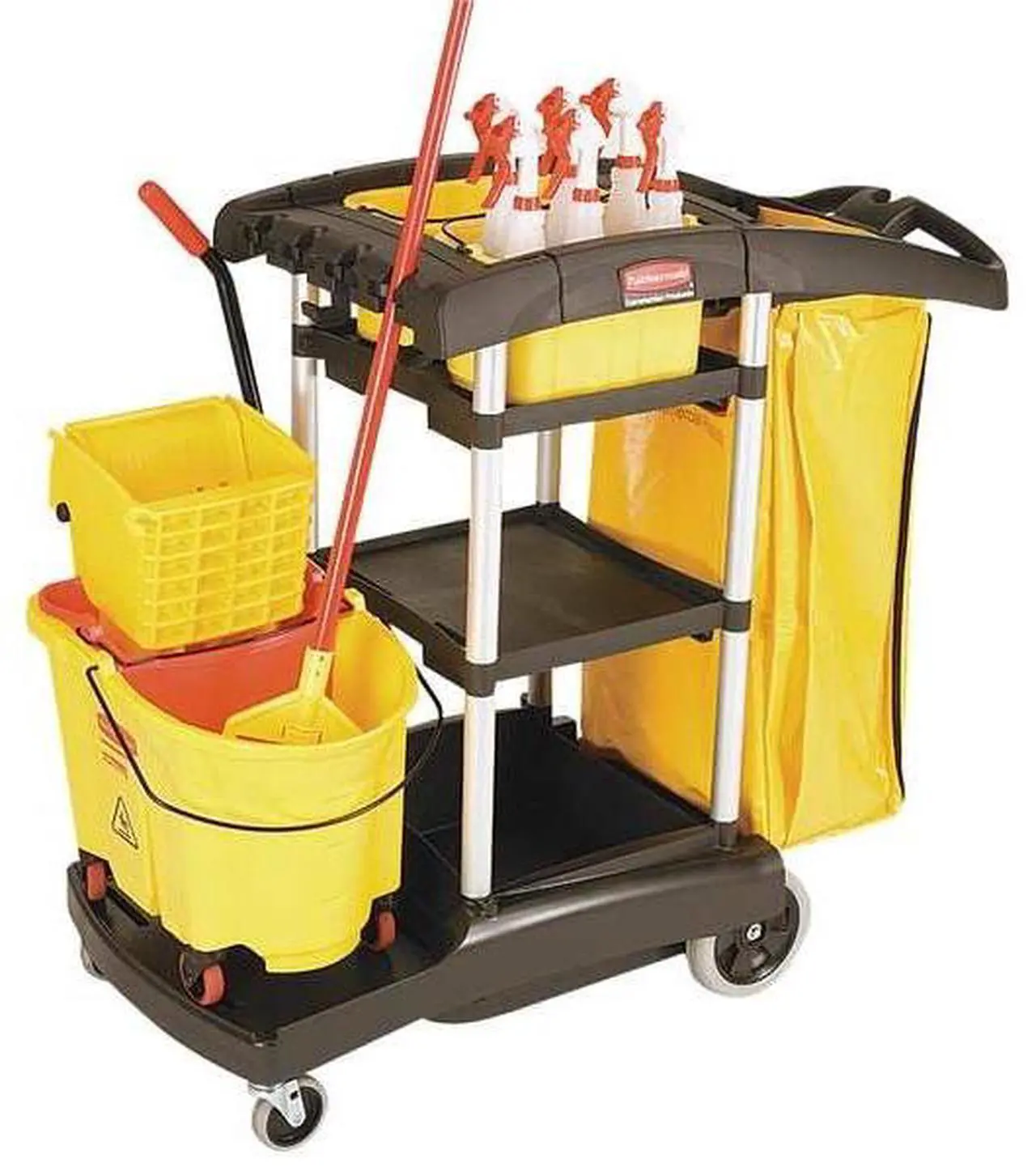 Alt view image 6 of 7 - RUBBERMAID FG9T7300BLA Microfiber Janitor Cart,Black,Plstc/Alum