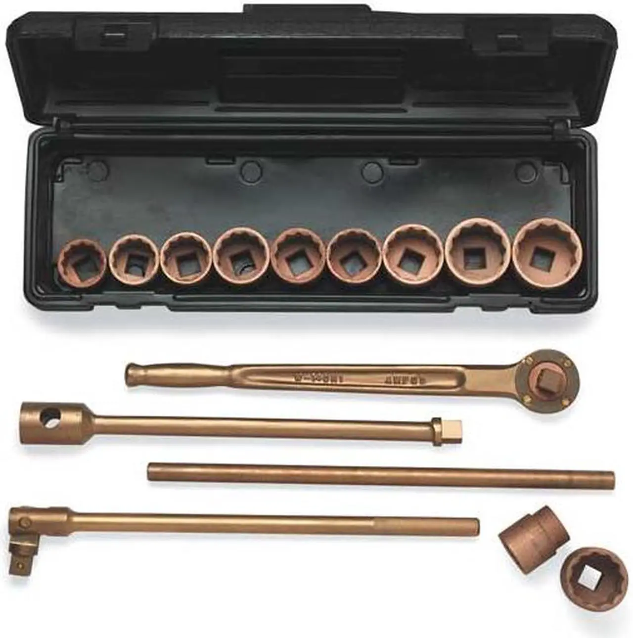 Alt view image 3 of 3 - AMPCO W-290 1/2" Drive Nonsparking Socket Wrench Set, SAE, 9 pcs