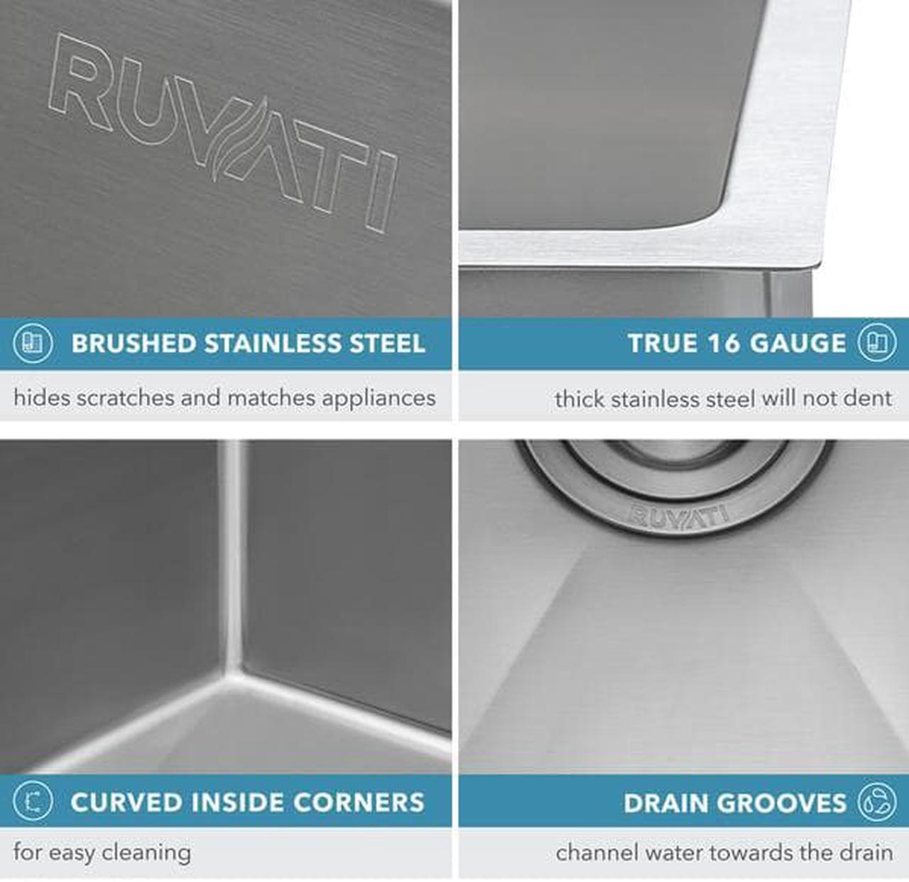 Alt view image 6 of 7 - RUVATI RVH7121 21" Undermount Tight Radius 16 Gauge SS Bar Prep Kitchen Sink