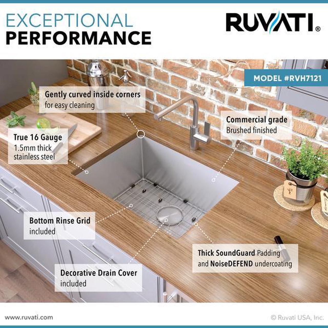 Alt view image 3 of 7 - RUVATI RVH7121 21" Undermount Tight Radius 16 Gauge SS Bar Prep Kitchen Sink