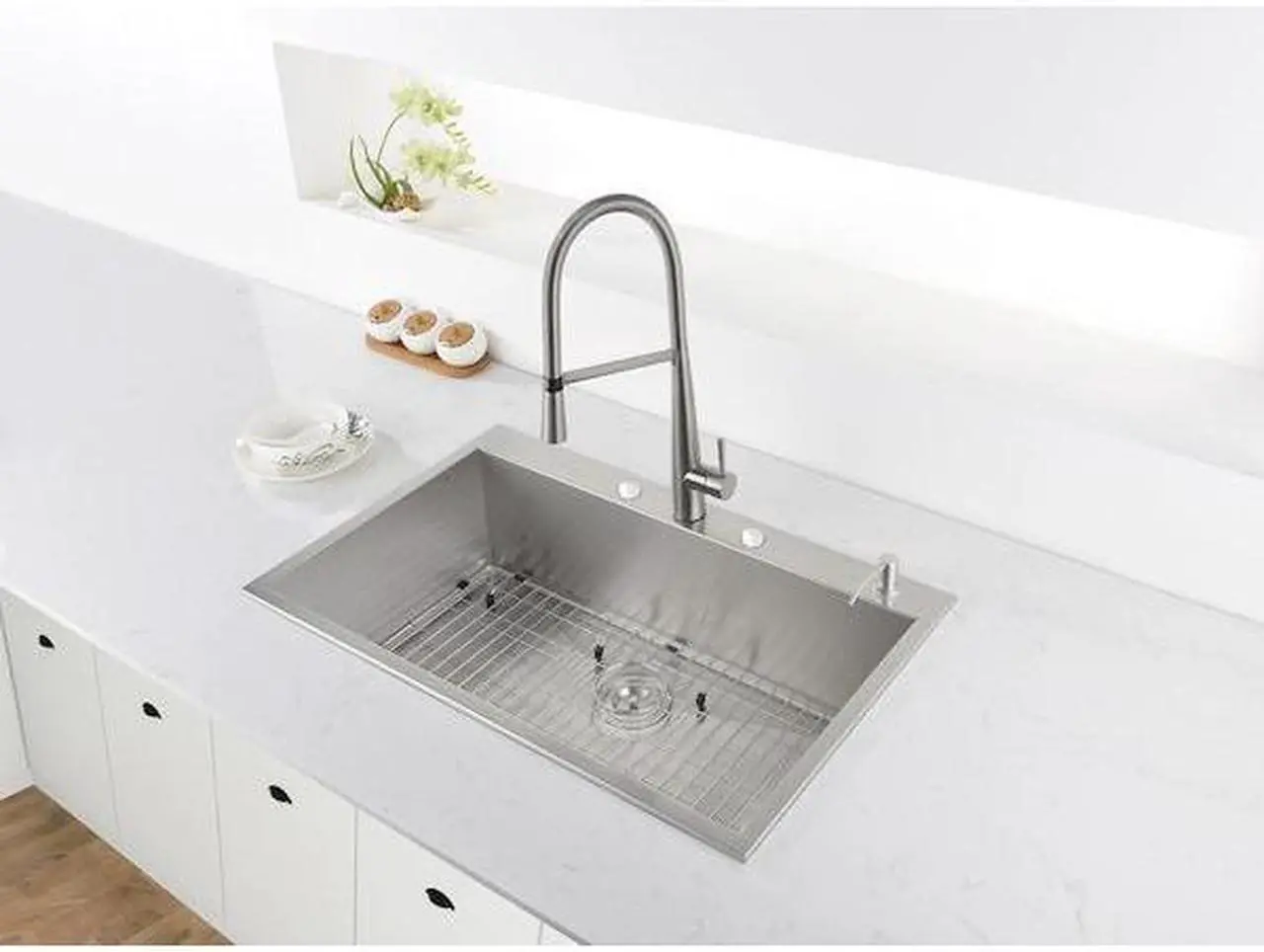Alt view image 2 of 12 - ruvati 33 x 22 inch dropin topmount 16 gauge zeroradius stainless steel kitchen sink single bowl  rvh8001