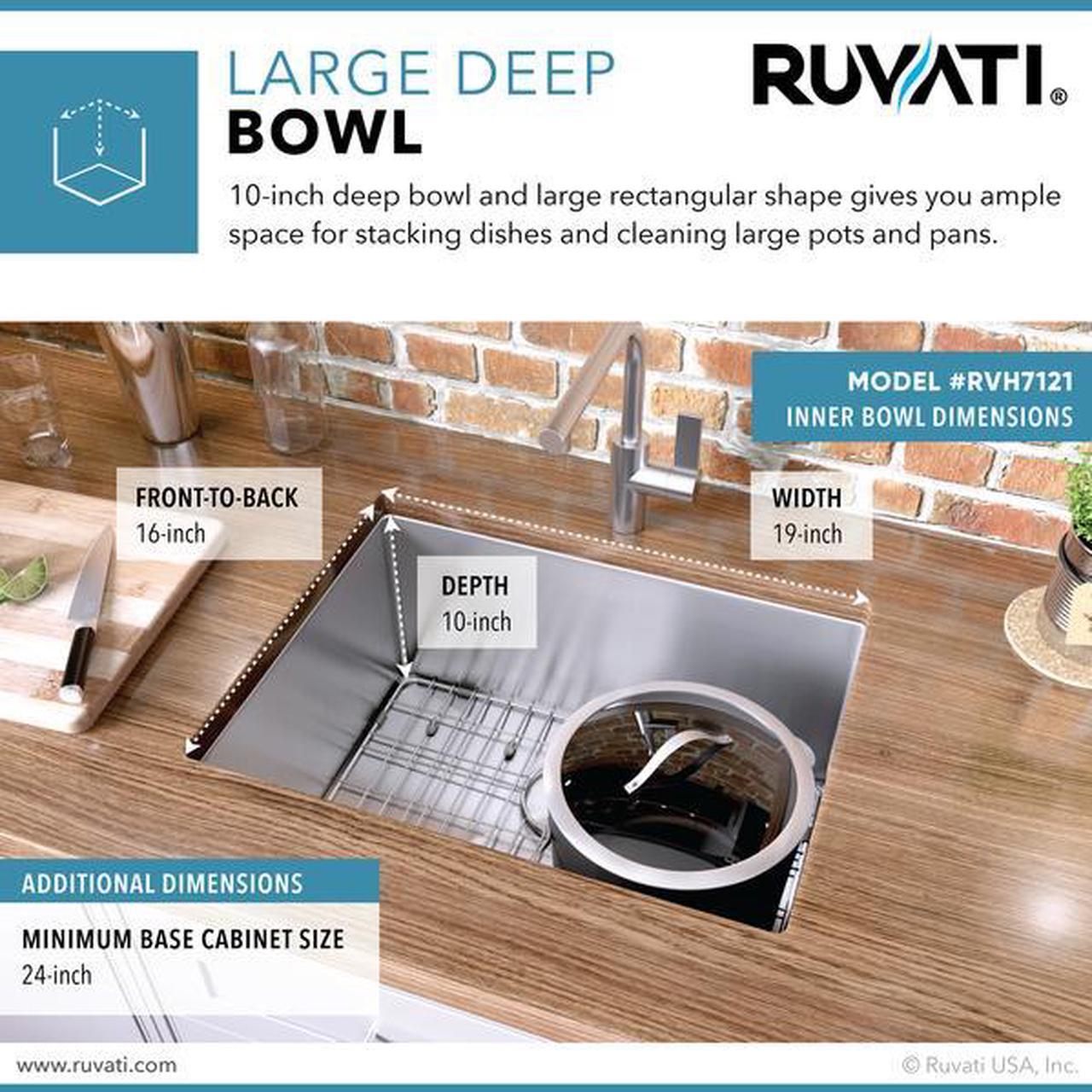 Alt view image 4 of 7 - RUVATI RVH7121 21" Undermount Tight Radius 16 Gauge SS Bar Prep Kitchen Sink