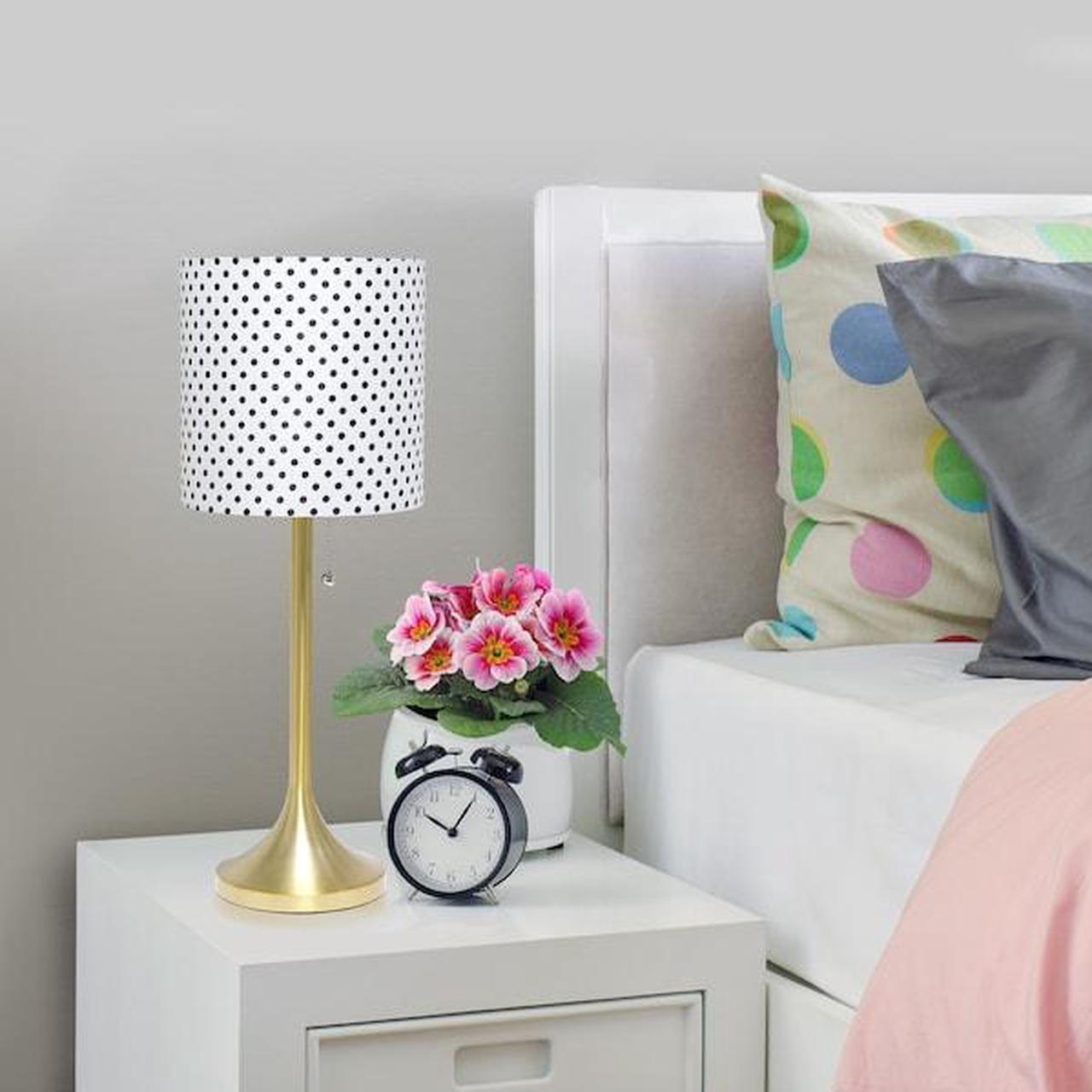 Alt view image 12 of 20 - Simple Designs Gold Tapered Table Lamp with Polka Dot Fabric Drum Shade