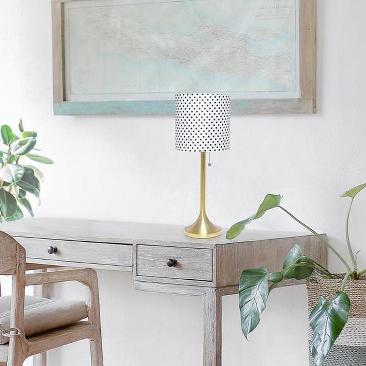 Alt view image 9 of 20 - Simple Designs Gold Tapered Table Lamp with Polka Dot Fabric Drum Shade
