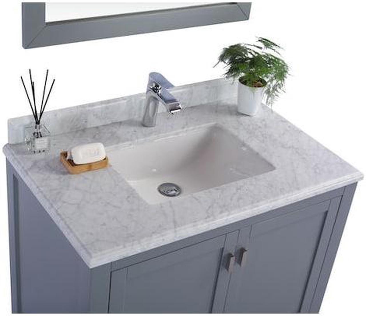 Alt view image 10 of 10 - Wilson 36 - Grey Cabinet + White Carrara Marble Countertop