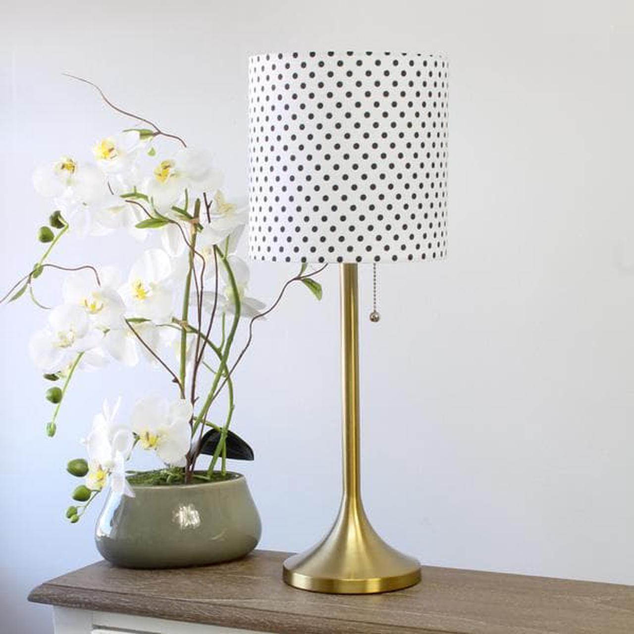 Alt view image 8 of 20 - Simple Designs Gold Tapered Table Lamp with Polka Dot Fabric Drum Shade