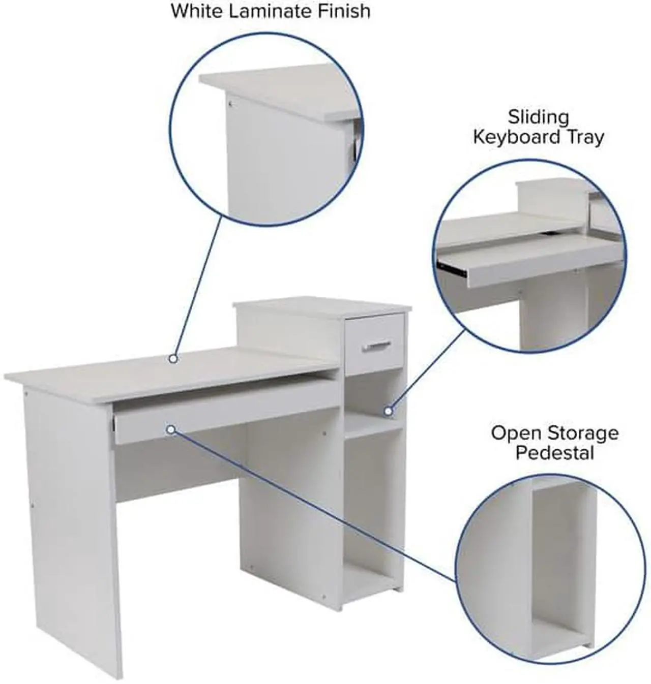 Alt view image 15 of 20 - Flash Furniture Highland Park White Computer Desk with Shelves and Drawer