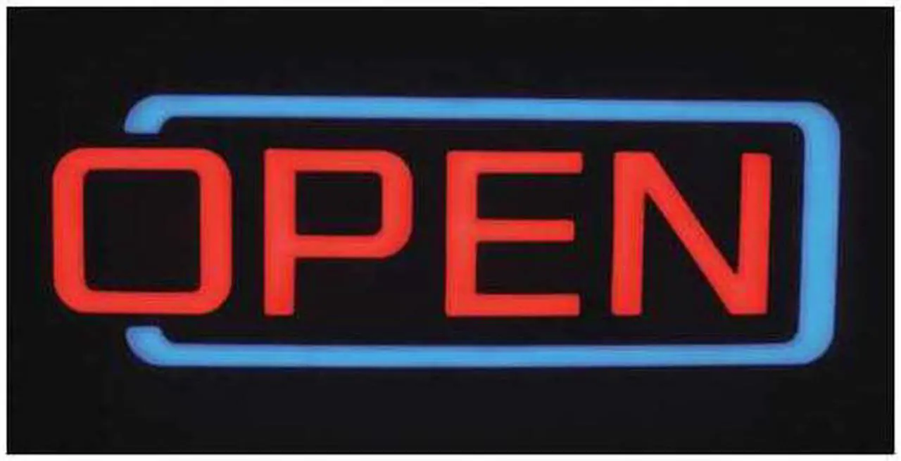 Alt view image 2 of 3 - CM GLOBAL AC-01-RC LED Open Sign, Red/Blue, 2 13/64 in W, 7 51/64 in H