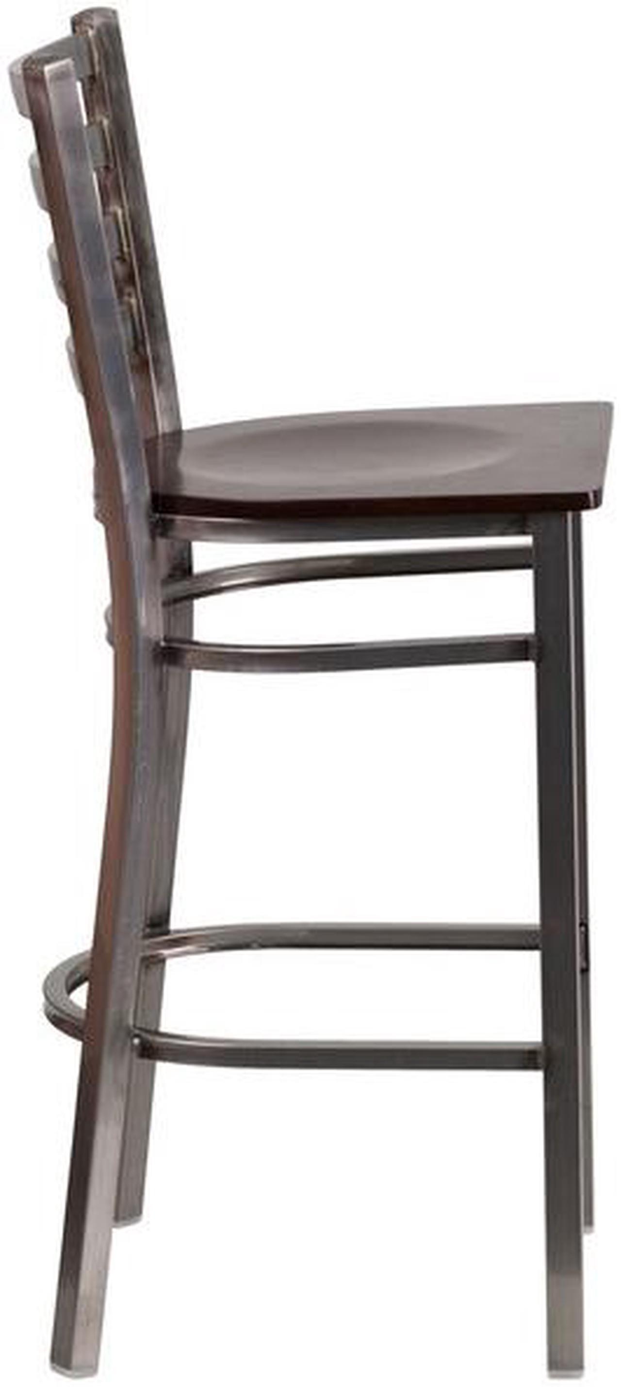 Alt view image 16 of 20 - HERCULES Series Clear Coated Ladder Back Metal Restaurant Barstool - Walnut Wood Seat