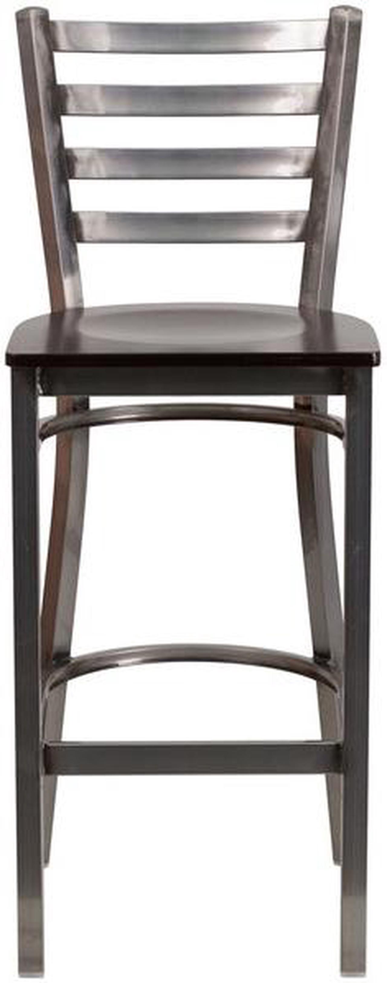 Alt view image 18 of 20 - HERCULES Series Clear Coated Ladder Back Metal Restaurant Barstool - Walnut Wood Seat