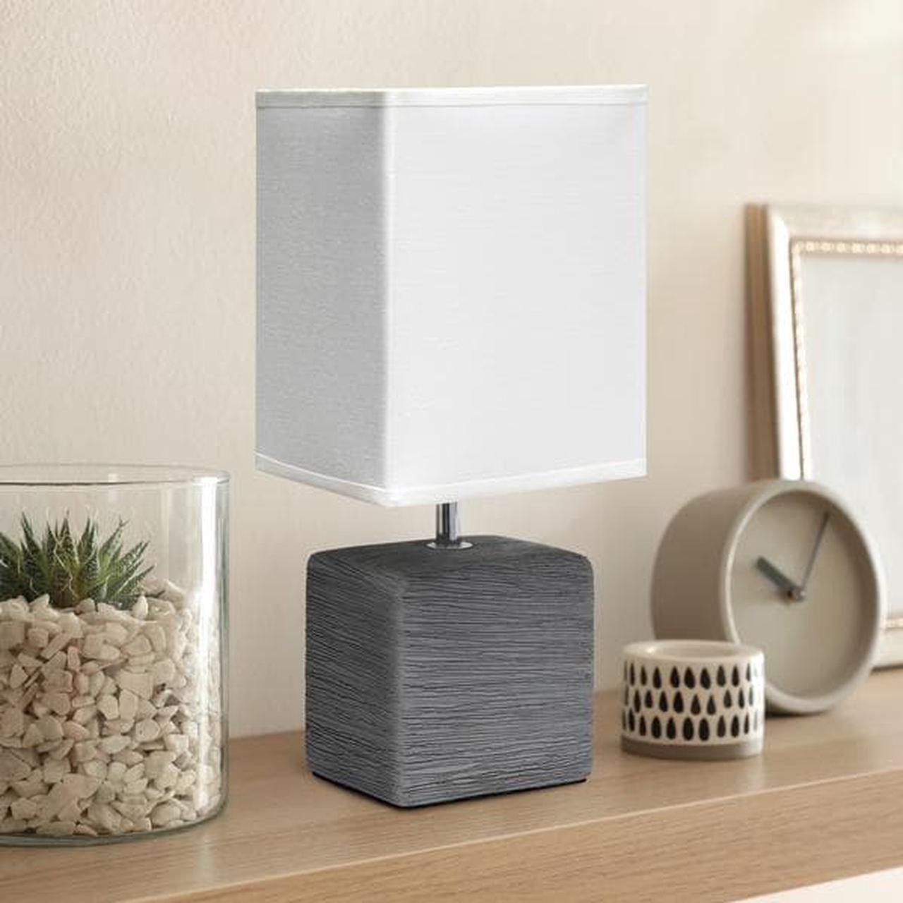 Alt view image 10 of 13 - Simple Designs Petite Faux Stone Table Lamp with Fabric Shade, Gray with White Shade