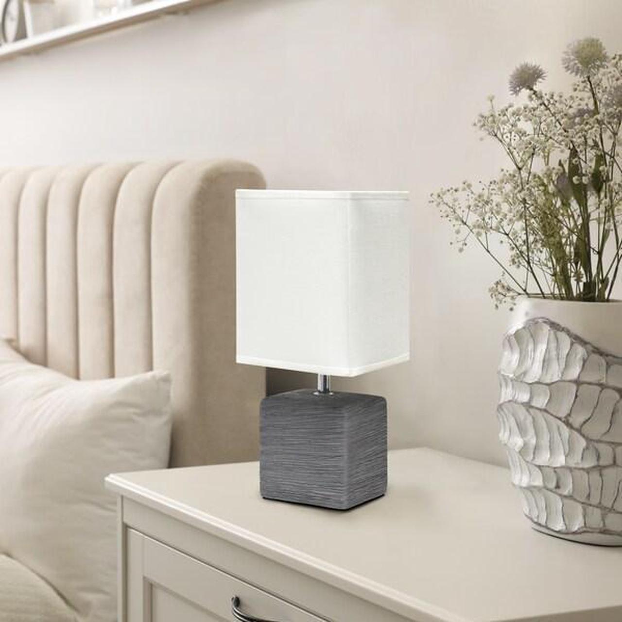 Alt view image 13 of 13 - Simple Designs Petite Faux Stone Table Lamp with Fabric Shade, Gray with White Shade