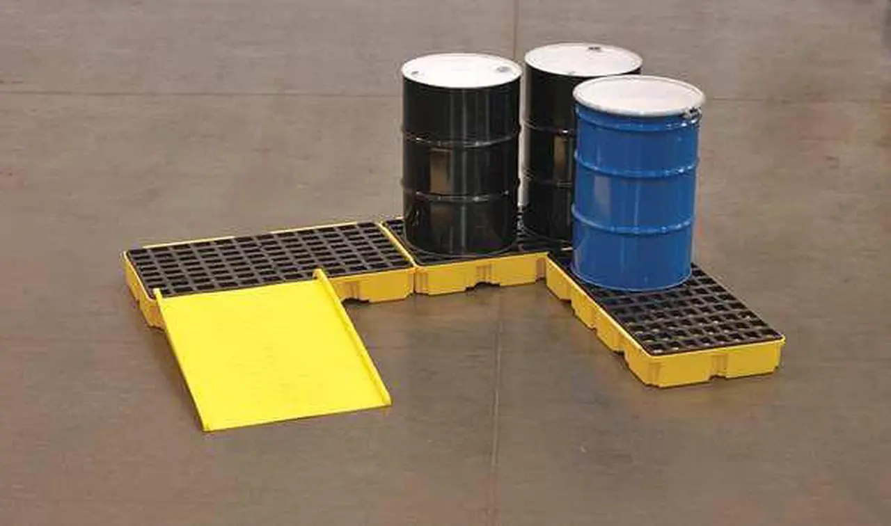 Alt view image 6 of 9 - Eagle Mfg / Justrite - 1632 - Eagle Yellow High Density Polyethylene 5000 lb 30 gal Spill Deck - Supports 2 Drums - 26