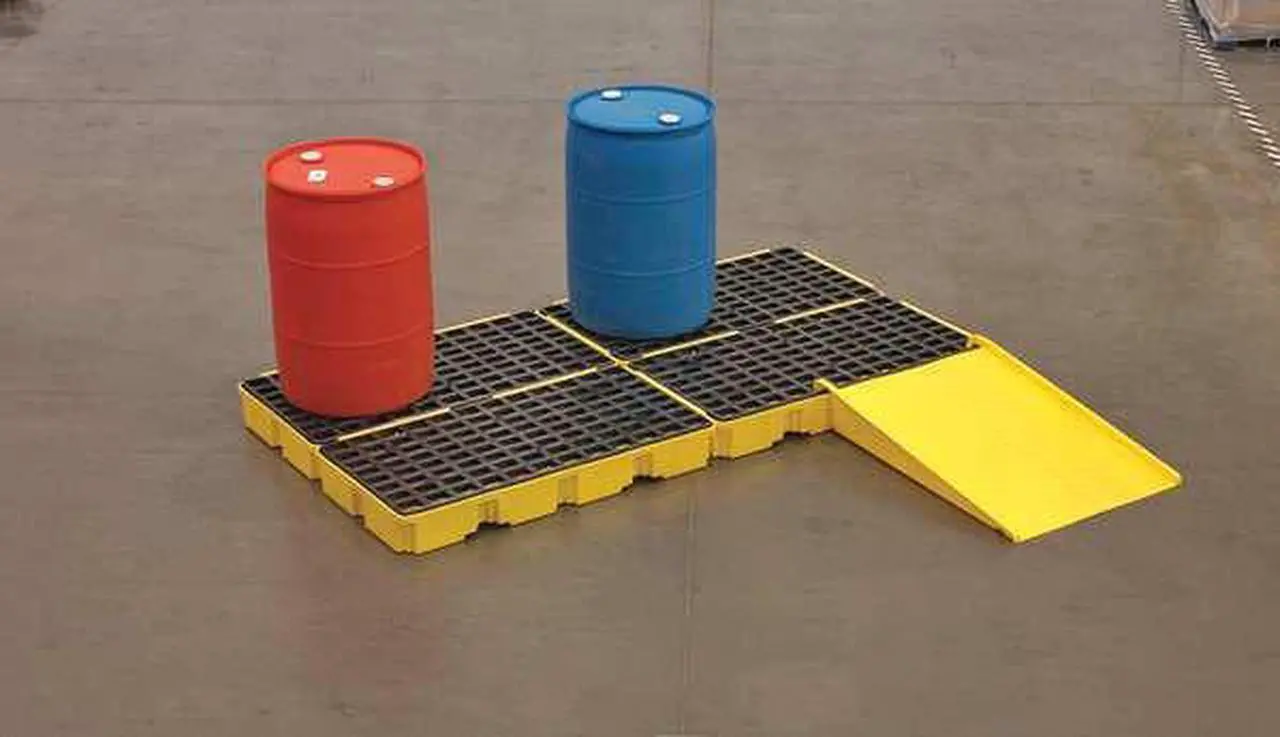 Alt view image 8 of 9 - Eagle Mfg / Justrite - 1632 - Eagle Yellow High Density Polyethylene 5000 lb 30 gal Spill Deck - Supports 2 Drums - 26