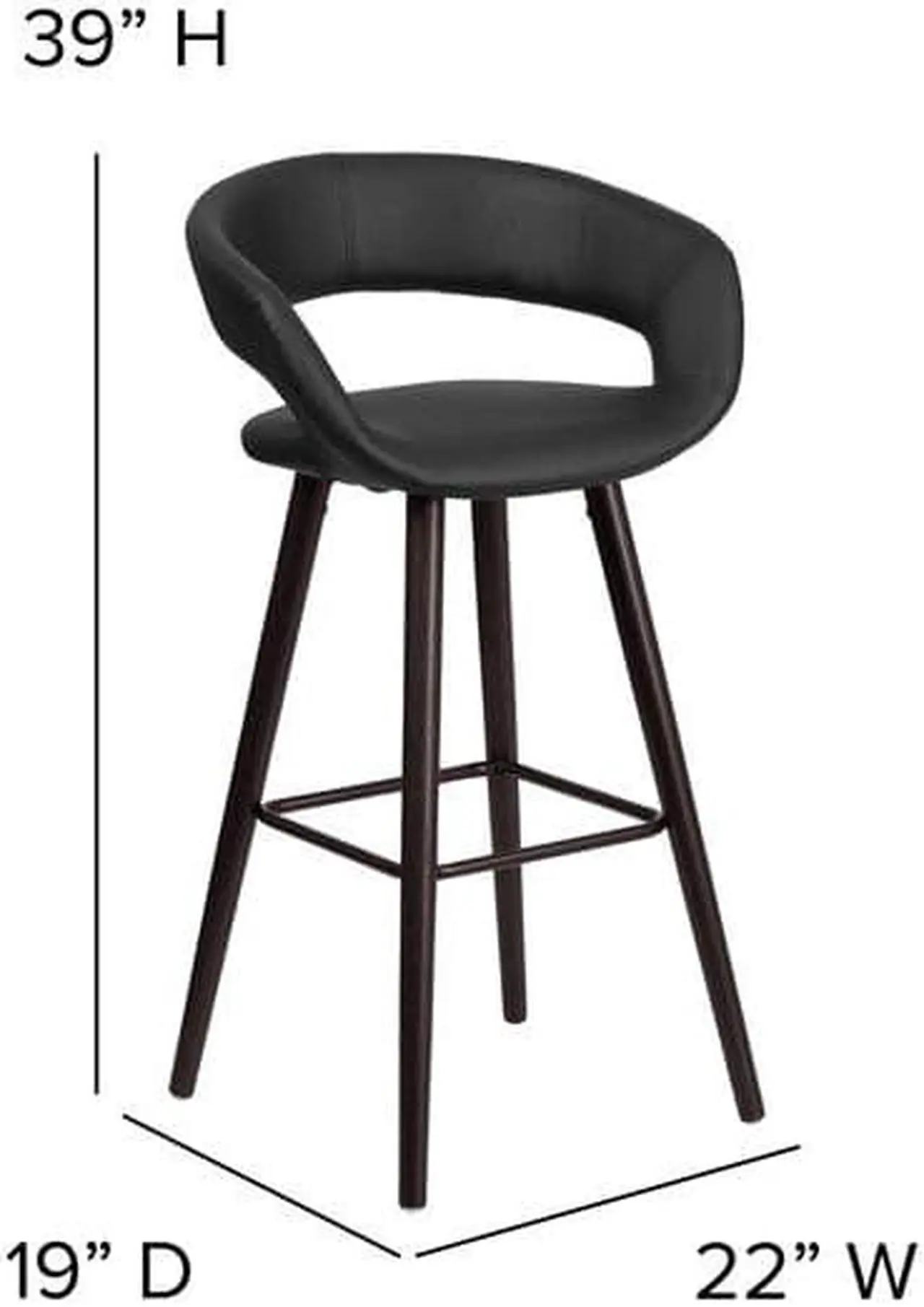 Alt view image 8 of 20 - Brynn Series 29'' High Contemporary Cappuccino Wood Barstool in Black Vinyl