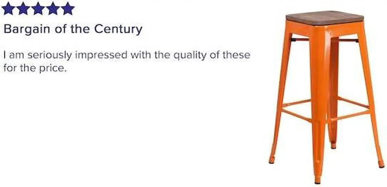 Alt view image 12 of 20 - 30" High Backless Orange Metal Barstool with Square Wood Seat