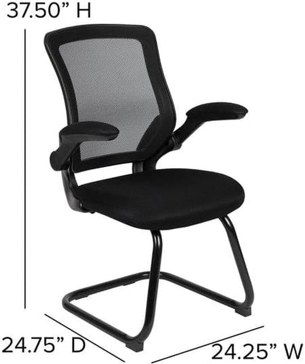 Alt view image 16 of 20 - Black Mesh Sled Base Side Reception Chair with Flip-Up Arms