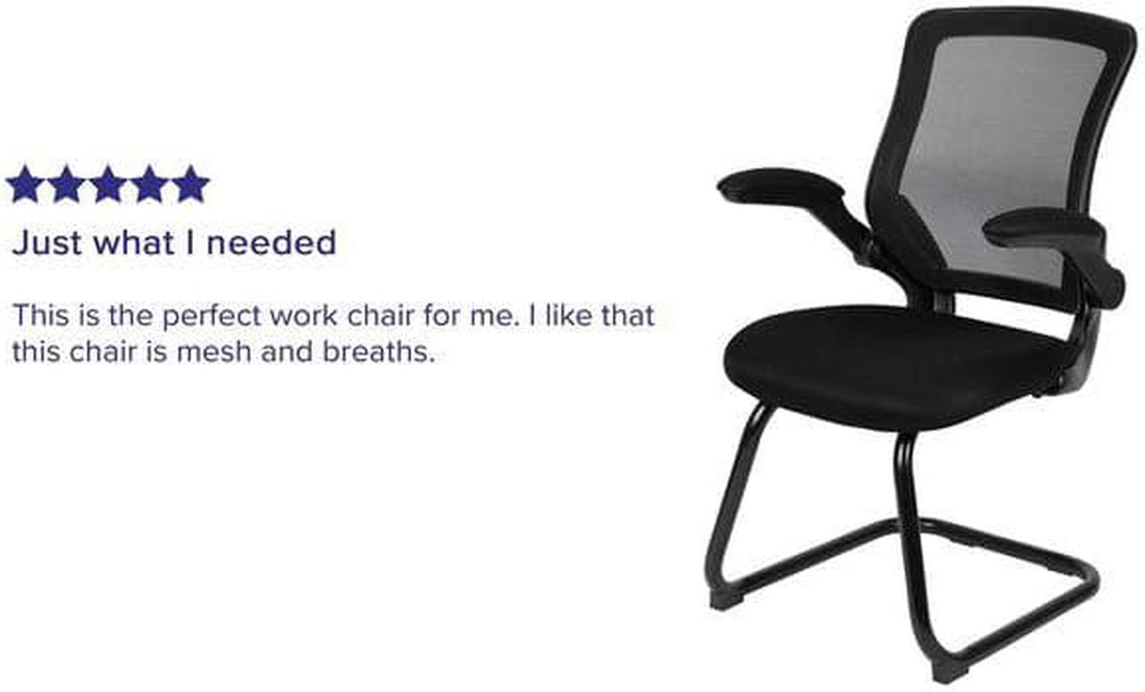 Alt view image 18 of 20 - Black Mesh Sled Base Side Reception Chair with Flip-Up Arms