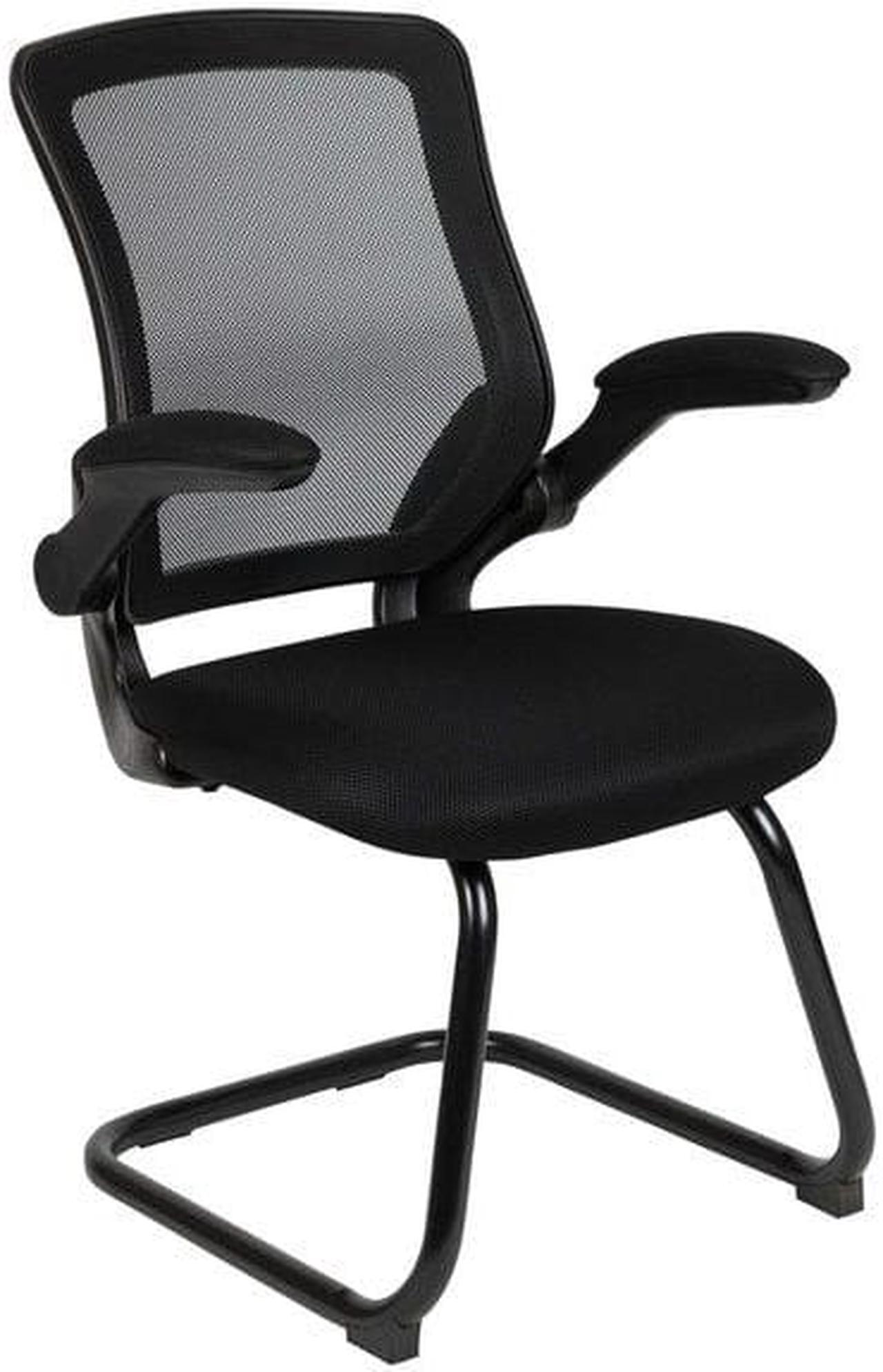 Alt view image 19 of 20 - Black Mesh Sled Base Side Reception Chair with Flip-Up Arms