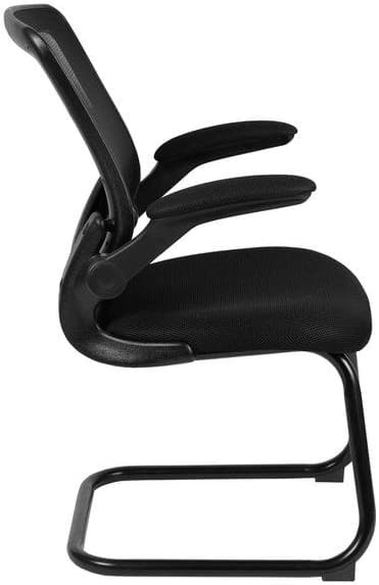 Alt view image 20 of 20 - Black Mesh Sled Base Side Reception Chair with Flip-Up Arms