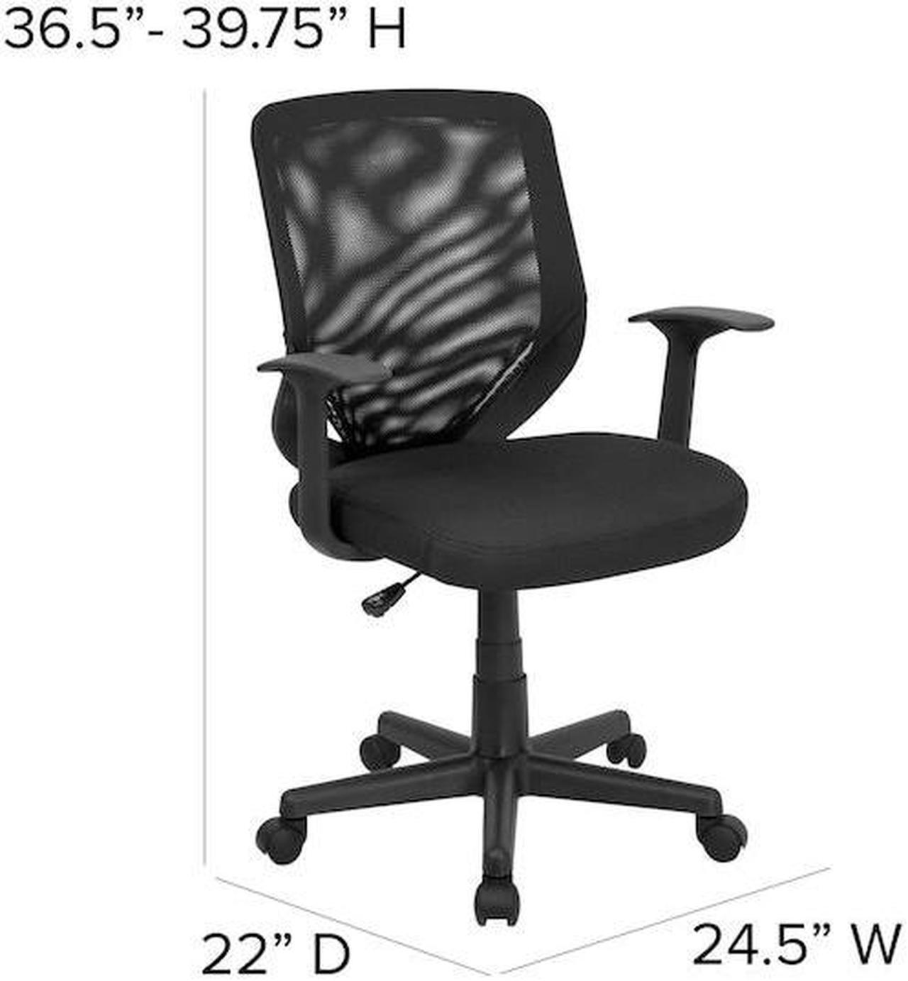 Alt view image 14 of 20 - Mid-Back Black Mesh Tapered Back Swivel Task Chair with T-Arms