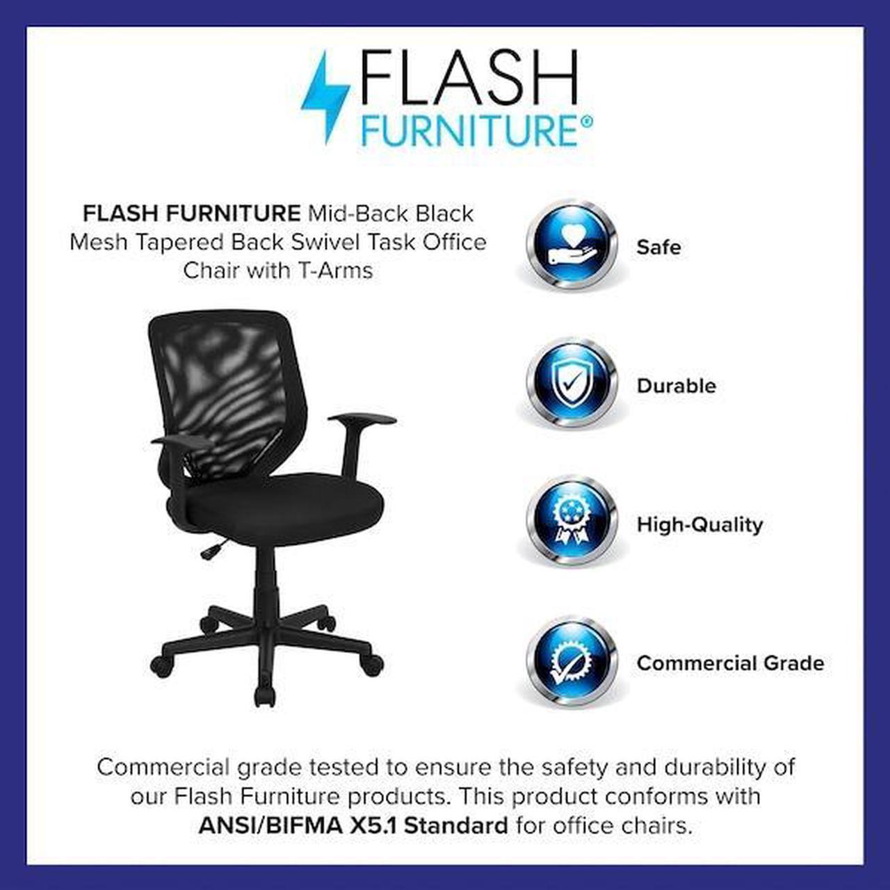 Alt view image 13 of 20 - Mid-Back Black Mesh Tapered Back Swivel Task Chair with T-Arms