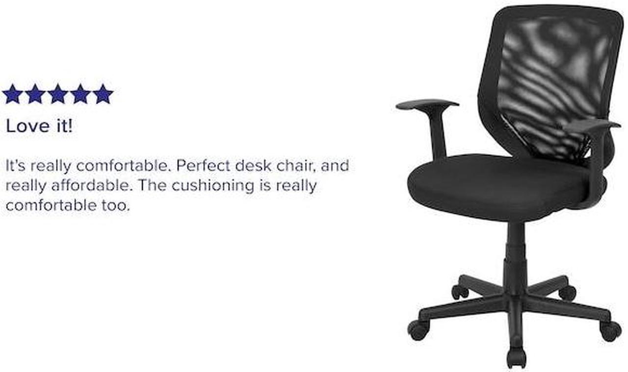 Alt view image 16 of 20 - Mid-Back Black Mesh Tapered Back Swivel Task Chair with T-Arms