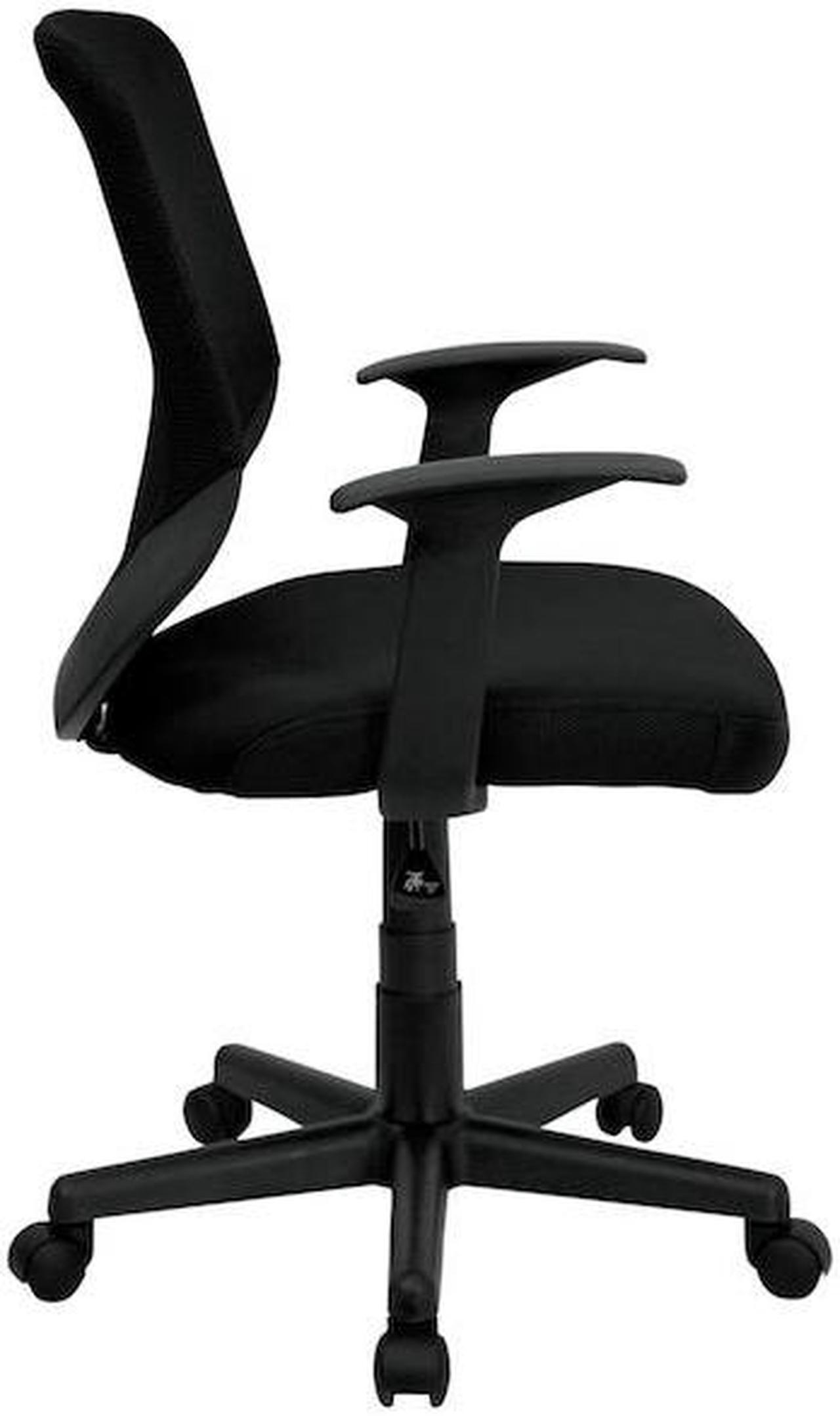 Alt view image 18 of 20 - Mid-Back Black Mesh Tapered Back Swivel Task Chair with T-Arms