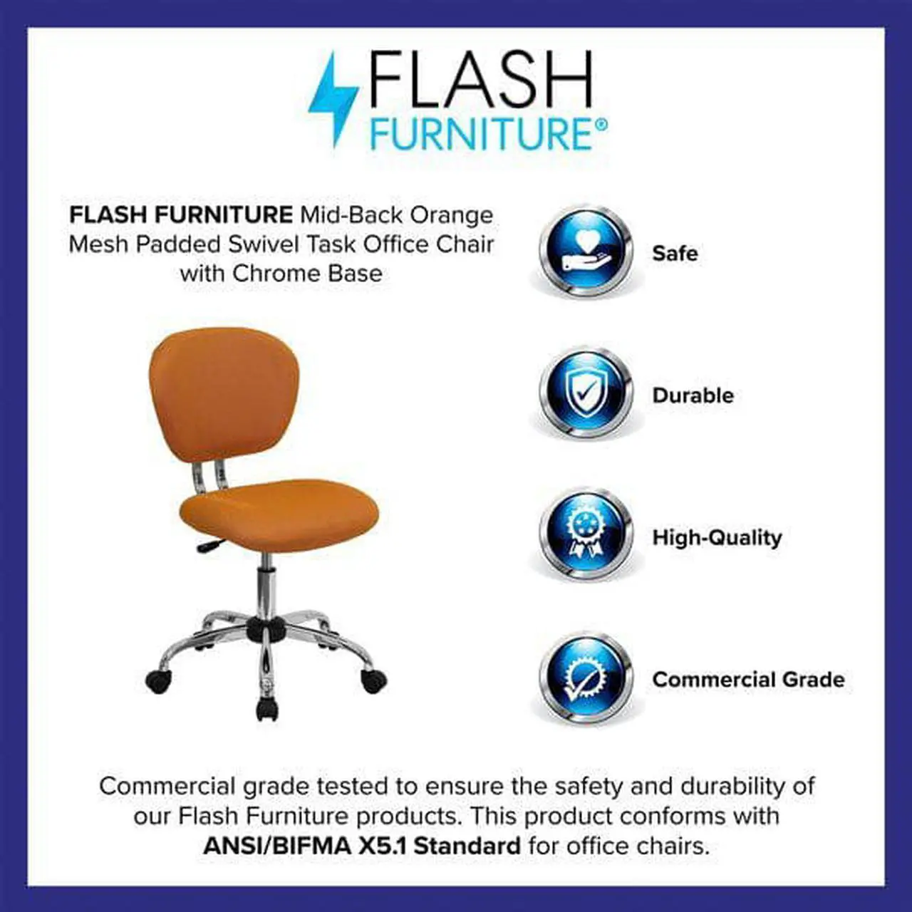 Alt view image 16 of 20 - Mid-Back Orange Mesh Padded Swivel Task Office Chair with Chrome Base