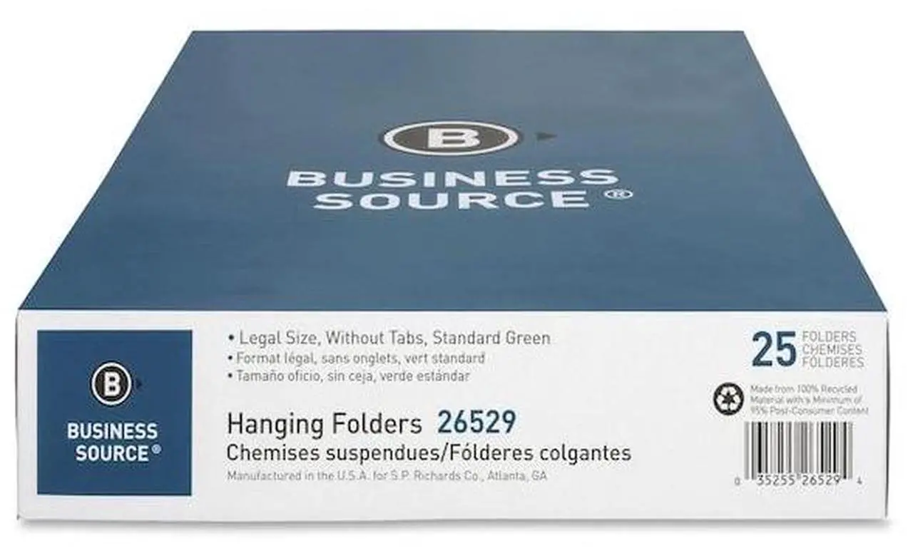Alt view image 6 of 6 - Business Source Hanging Folders w/o Tabs Legal 25/BX Green 26529