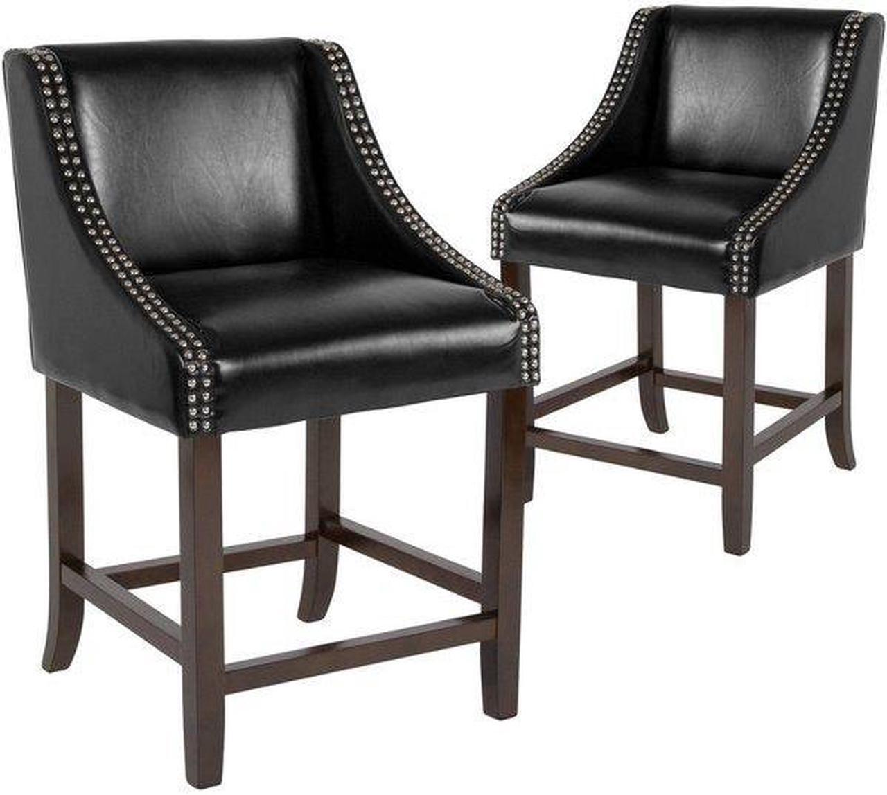 Alt view image 7 of 20 - Carmel Series 24" High Transitional Walnut Counter Height Stool with Nail Trim in Black LeatherSoft, Set of 2