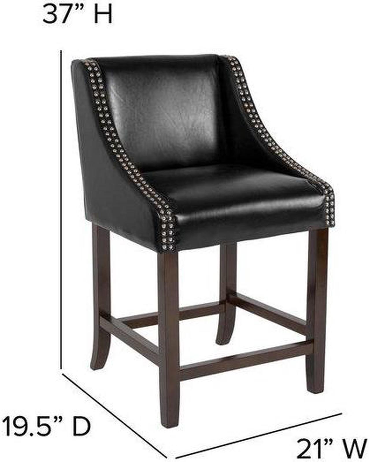 Alt view image 8 of 20 - Carmel Series 24" High Transitional Walnut Counter Height Stool with Nail Trim in Black LeatherSoft, Set of 2