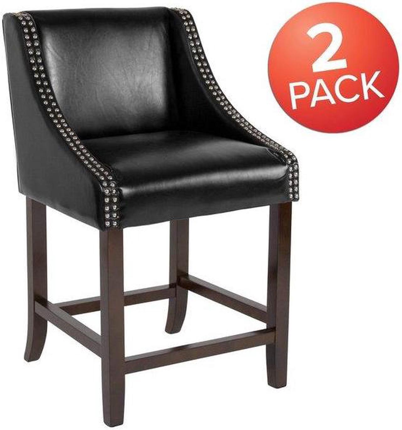 Alt view image 9 of 20 - Carmel Series 24" High Transitional Walnut Counter Height Stool with Nail Trim in Black LeatherSoft, Set of 2