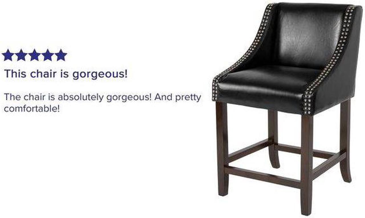 Alt view image 11 of 20 - Carmel Series 24" High Transitional Walnut Counter Height Stool with Nail Trim in Black LeatherSoft, Set of 2