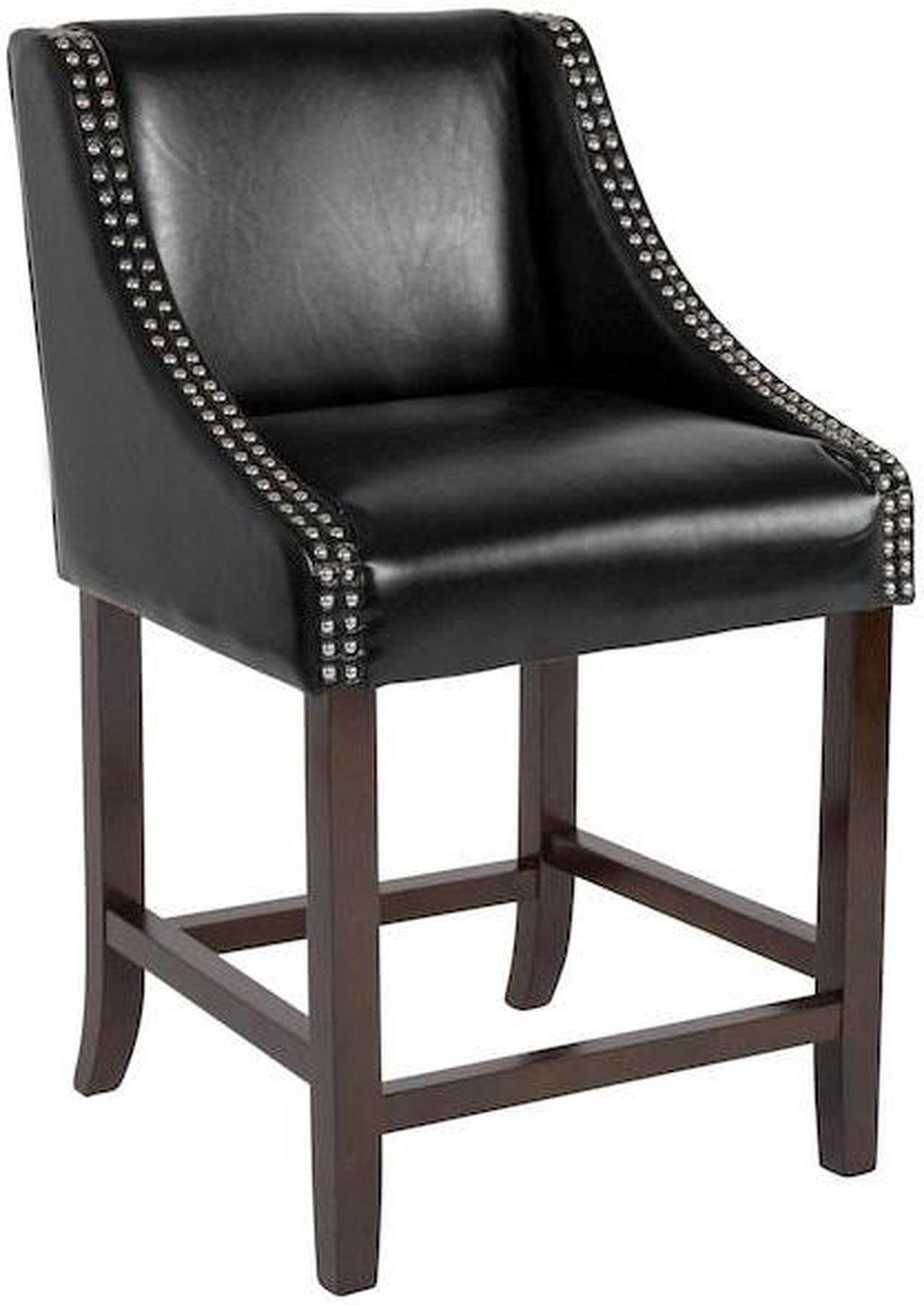 Alt view image 12 of 20 - Carmel Series 24" High Transitional Walnut Counter Height Stool with Nail Trim in Black LeatherSoft, Set of 2